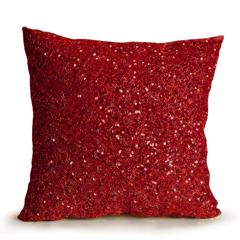 Red sequin throw pillow, Confetti decorative pillows