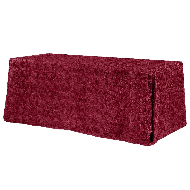 Wedding Rosette Satin 90"x156" rectangular Tablecloth - Burgundy