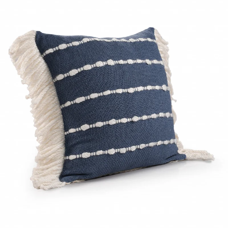 20" X 20" Navy And Ivory 100% Cotton Striped Zippered Pillow