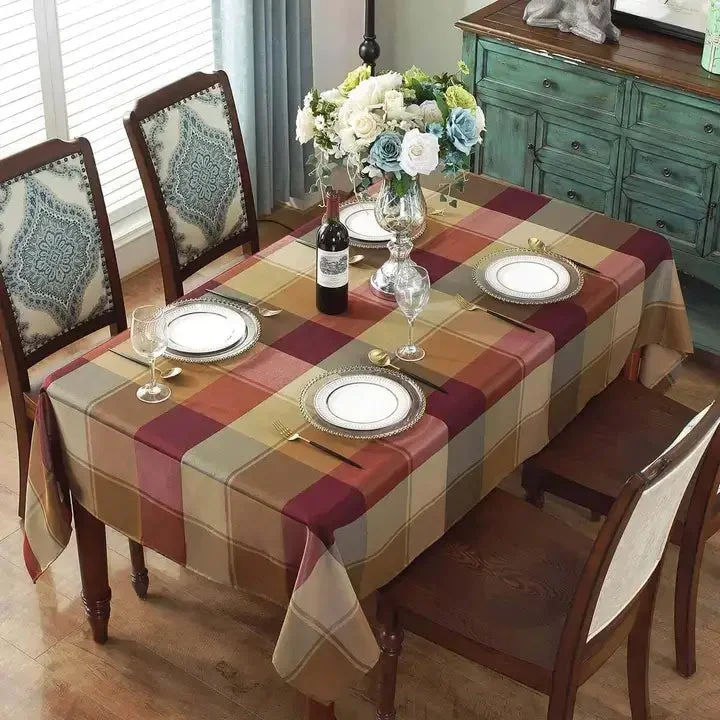 Red Checkered Polyester Tablecloth, Rectangle Gingham Table Cloth