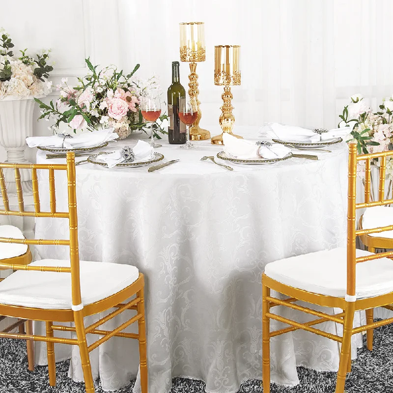 108" Seamless Round Versailles Chopin Damask Jacquard Polyester (220 GSM) Tablecloth - White (1pc)