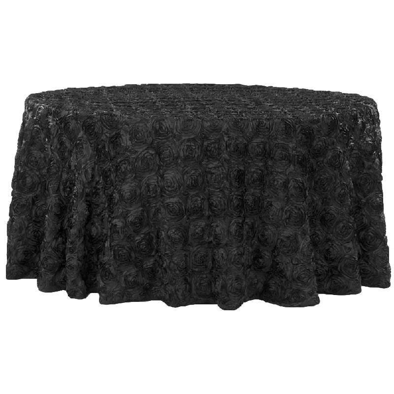 Wedding Rosette Satin 120" Round Tablecloth - Black