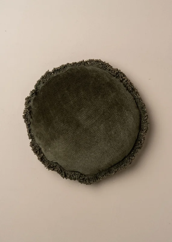 Velvet Round Cushion | Dark Olive