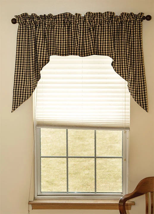 Black Check Swag Curtain Set of 2 36x36x16