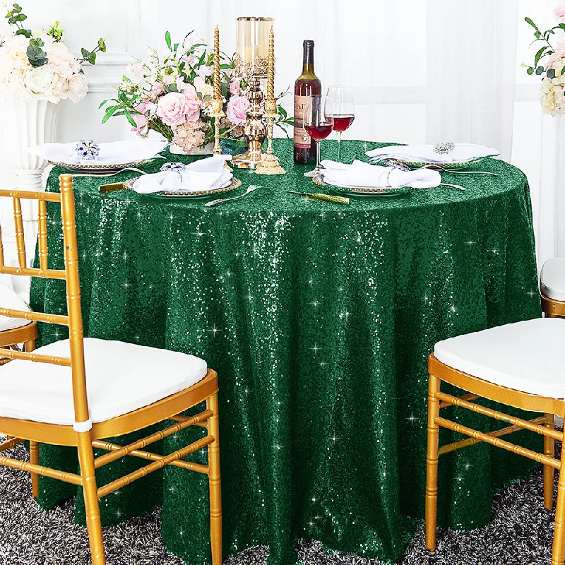 120" Seamless Round Sequin Taffeta Tablecloth - Hunter Green/Holly Green (1pc)