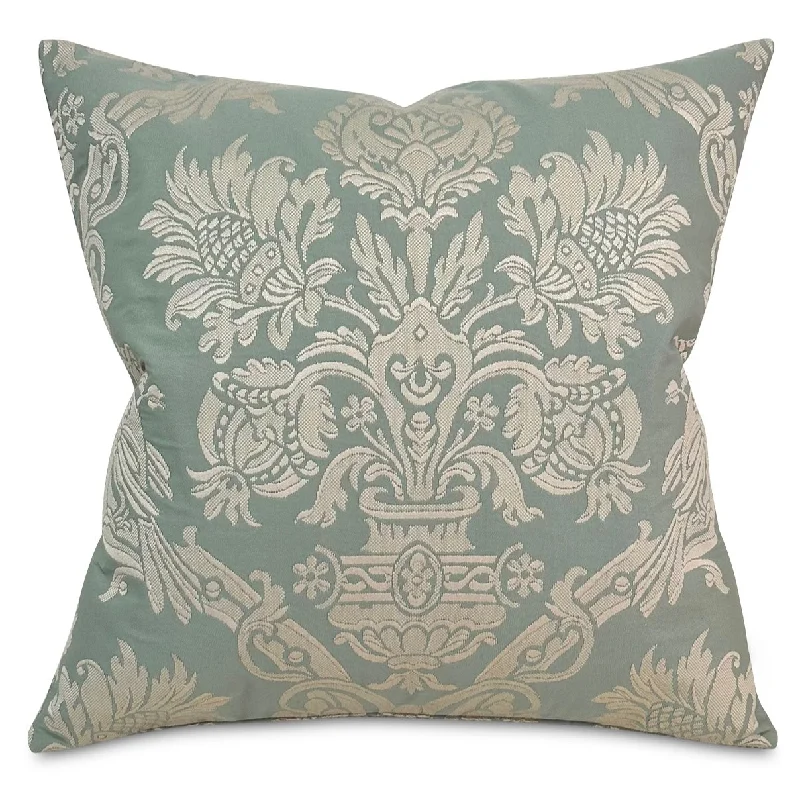 Turquoise Traditional Damask Throw Pillow Cover 24x24