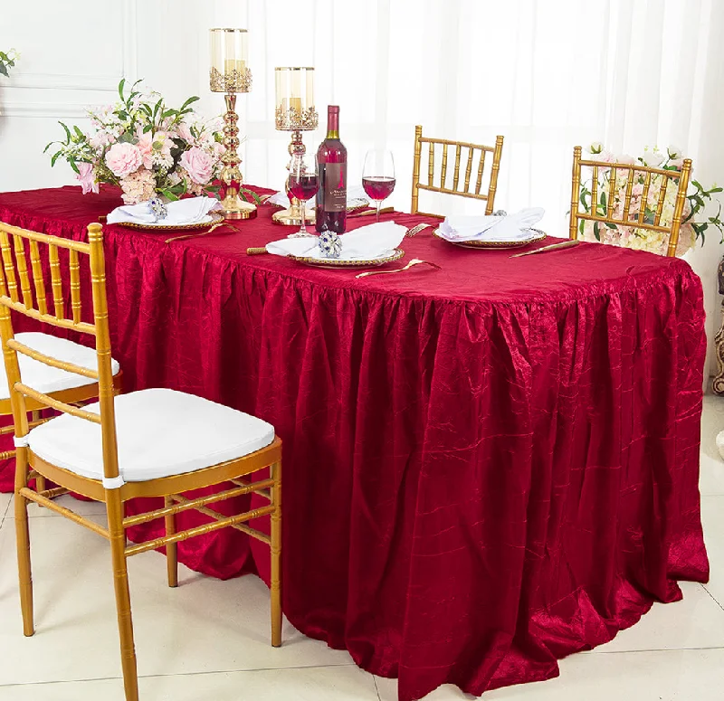 6 Ft Rectangular Ruffled Fitted Crushed Taffeta Tablecloth With Skirt - Apple Red (1pc)