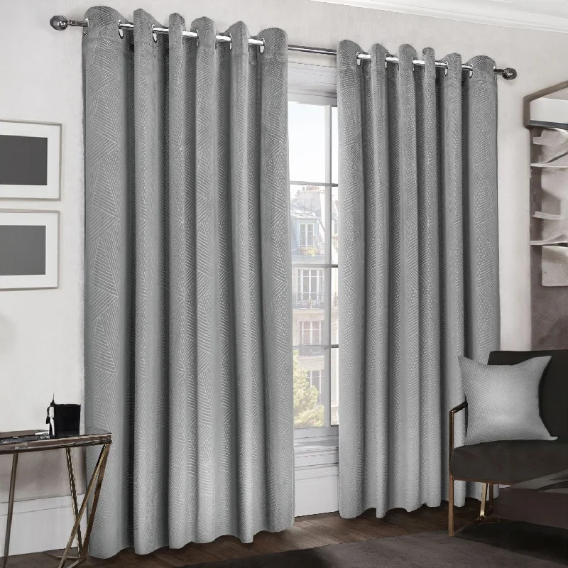 Midnight Silver Embossed Velvet Thermal Blackout Eyelet Curtains