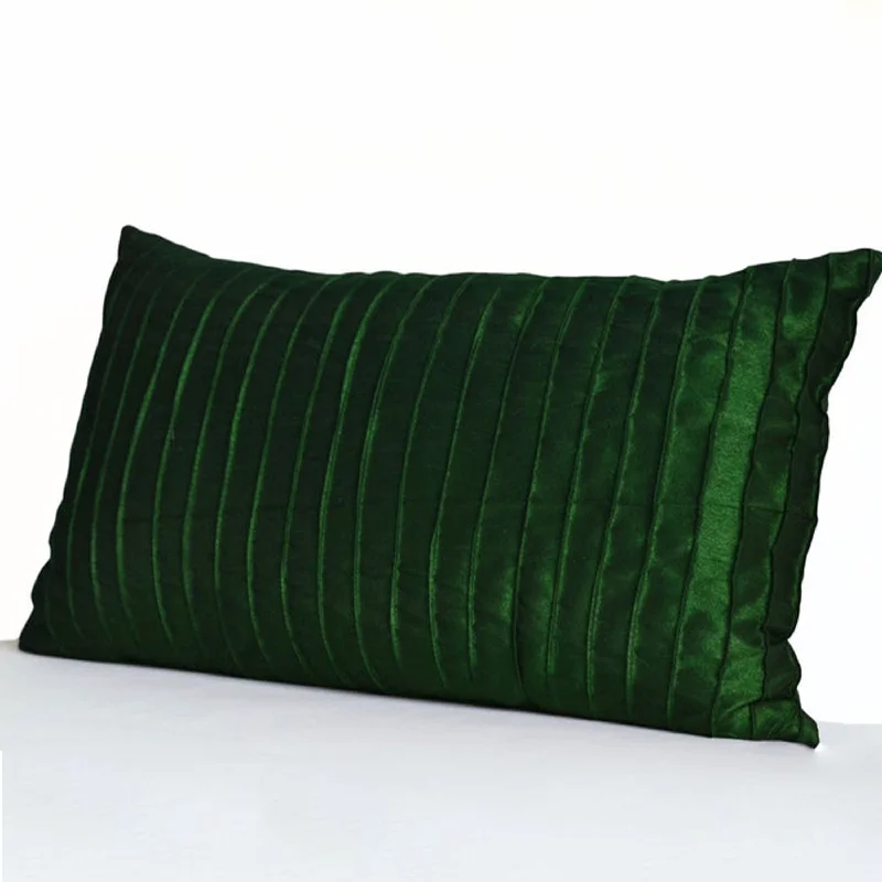 Emerald Green Pintuck Silk Pillow Cover, Textured Pillow Case