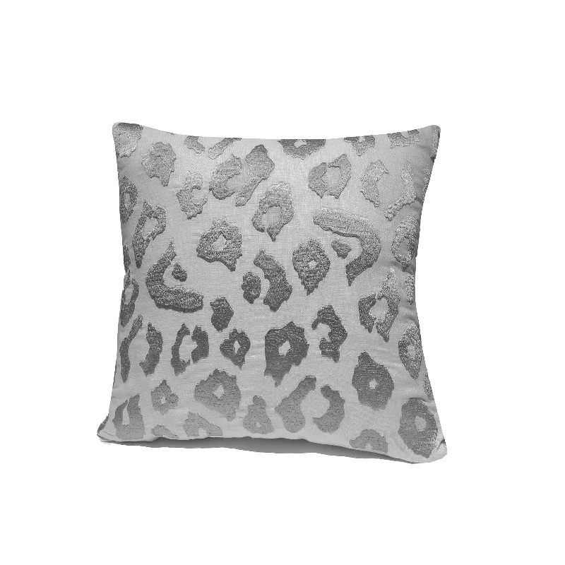 White Gray Leopard Embroidery Linen Pillow Cover