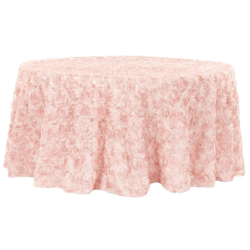 Wedding Rosette Satin 120" Round Tablecloth - Blush/Rose Gold