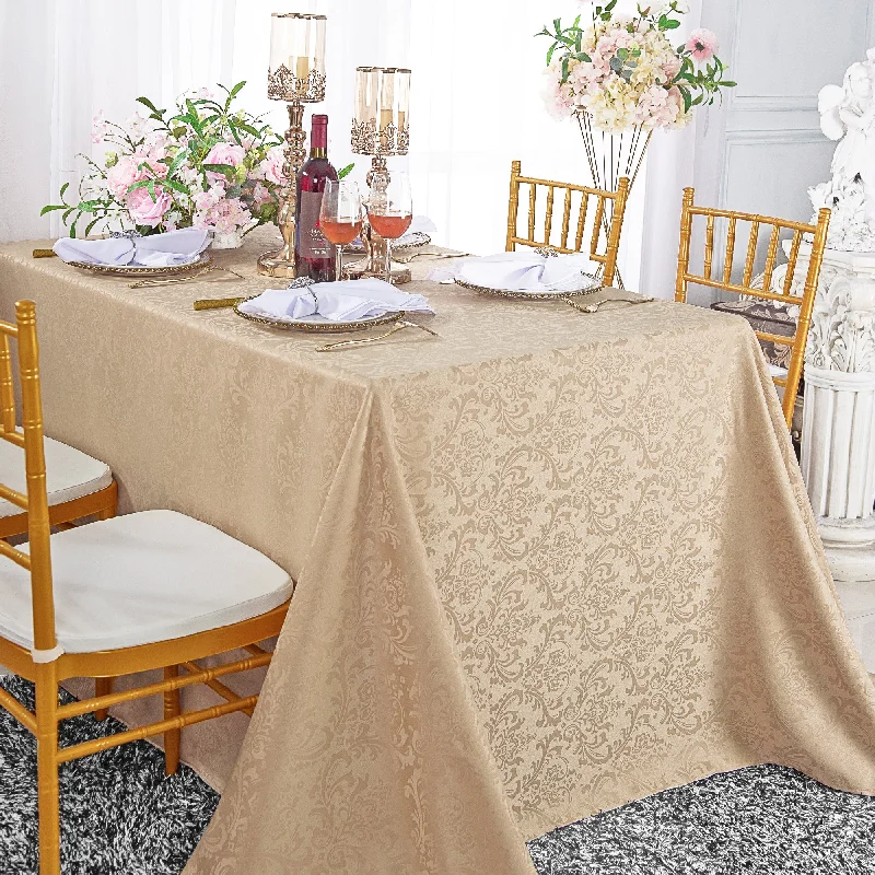 90"x132" Seamless Rectangular Floral Damask Jacquard Polyester (220 GSM) Tablecloth - Champagne (1pc)