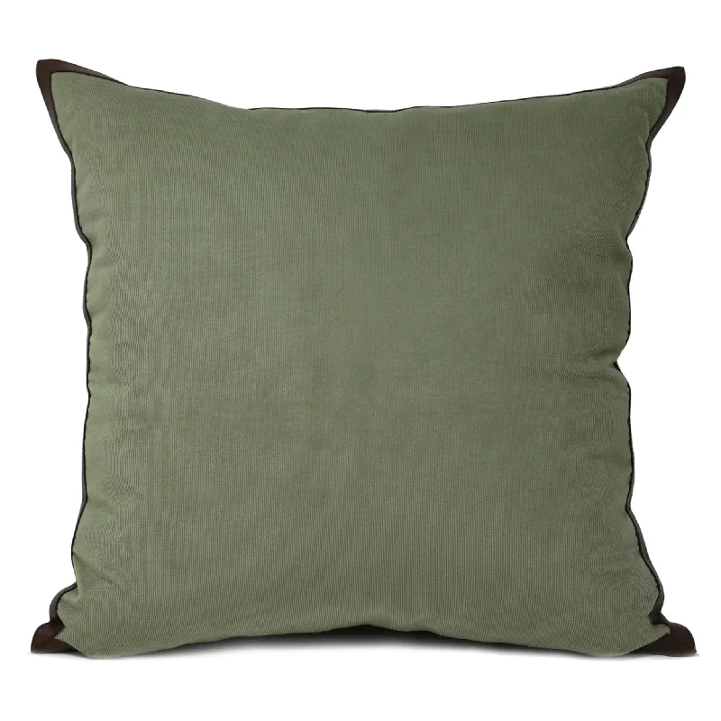 Sage Green Corduroy Throw Pillow With Leather Trim