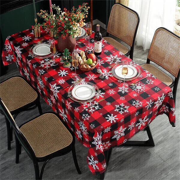 Rectangle Christmas Vinyl Tablecloth with Snowflake Decorations