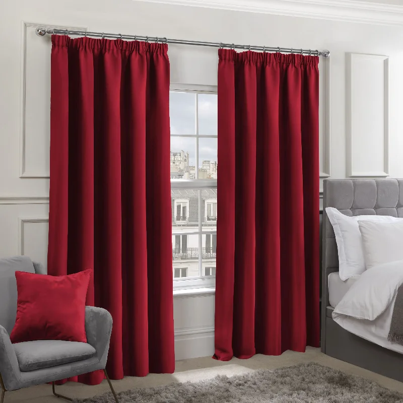 Cali Red Thermal Blackout Pencil Pleat Curtains