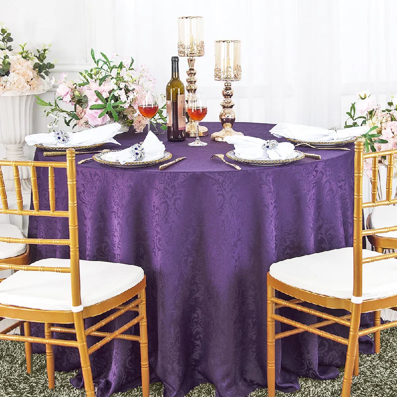 120" Seamless Round Floral Damask Jacquard Polyester (220 GSM) Tablecloth- Eggplant (1pc)