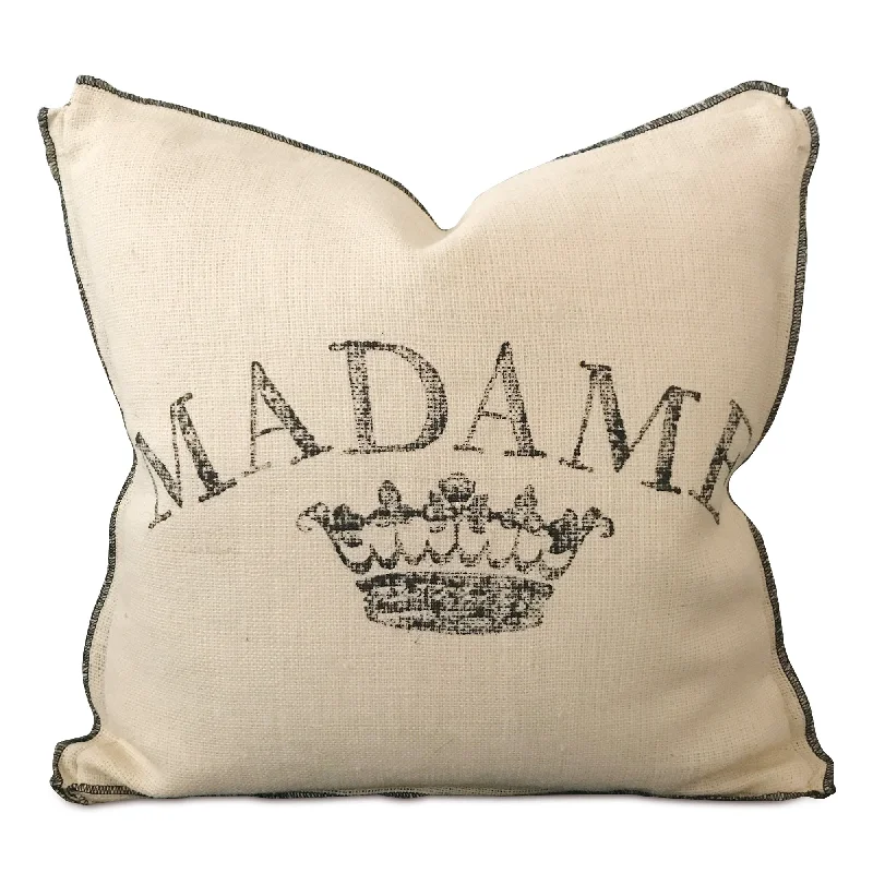 Beige Burlap "Madame" Printed Throw Pillow Cover 20x20