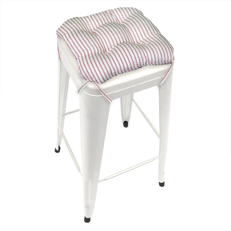 Ticking Stripe Red Square Industrial Bar Stool Cushion - 12"