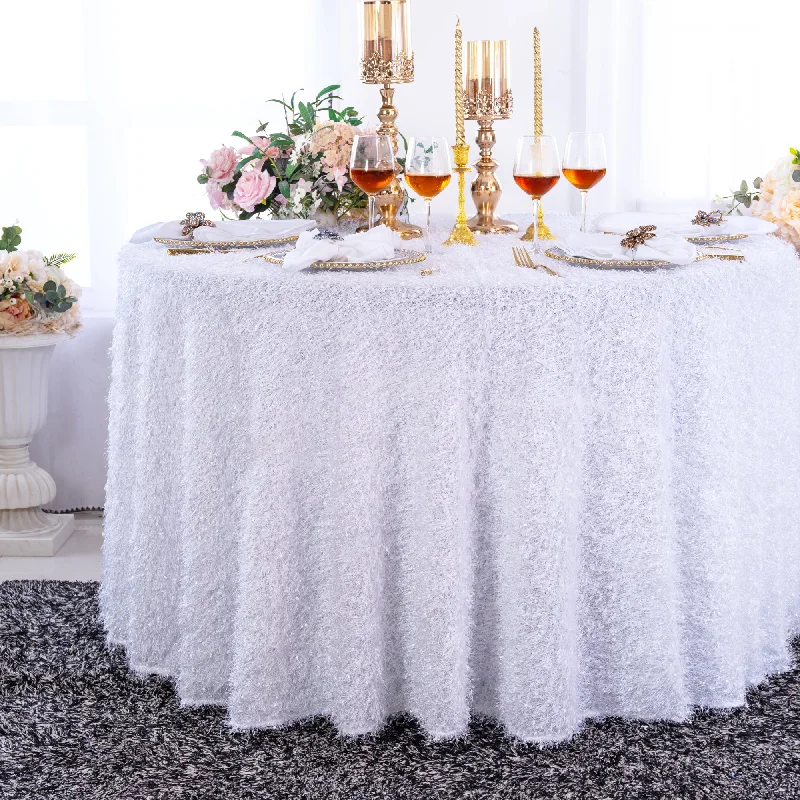 108" Round Shaggy Plush Fringe (200 GSM) Tablecloth - White (1pc)