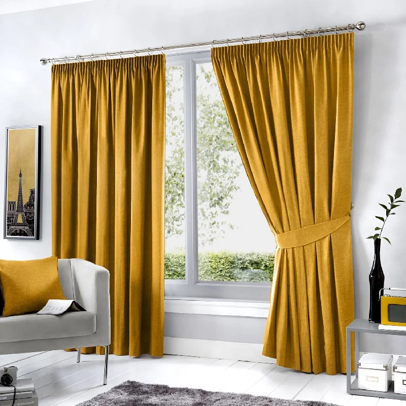 Dijon Ochre Yellow Blackout Thermal Pencil Pleat Curtains