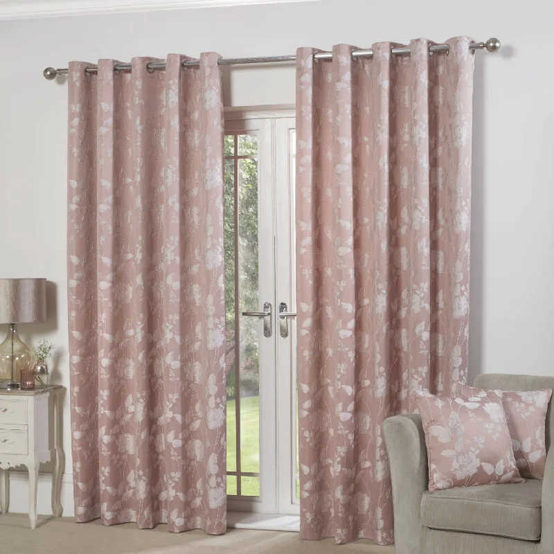 Butterfly Meadow Blush Pink Lined Eyelet Jacquard Curtains