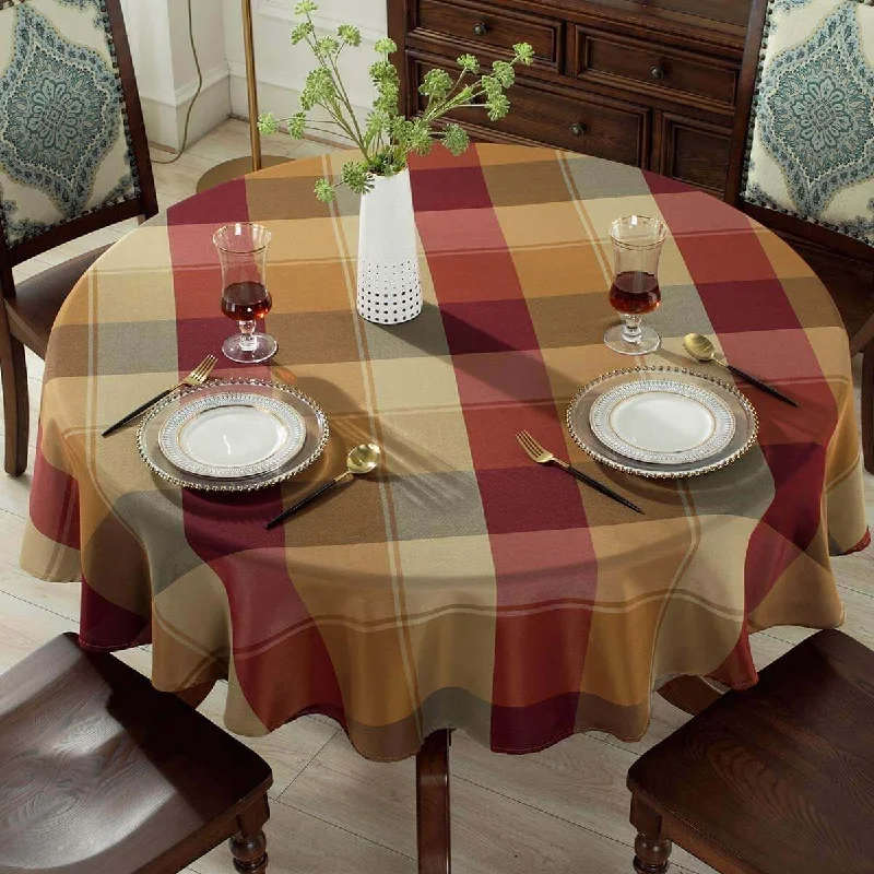 70"x70" Checkered Polyester Round Tablecloth