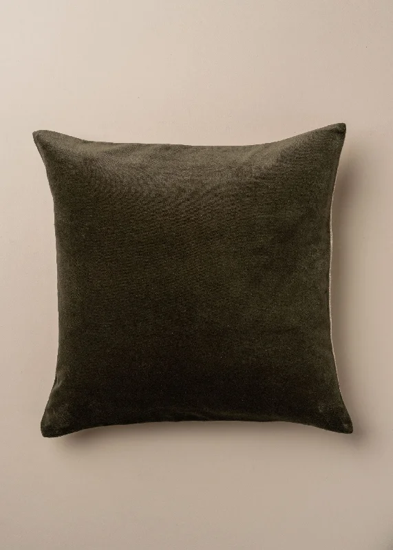 Linen/Velvet Cushion | Dark Olive