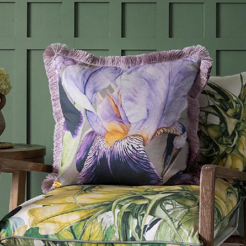 Elva Fringed Feather Cushion Damson