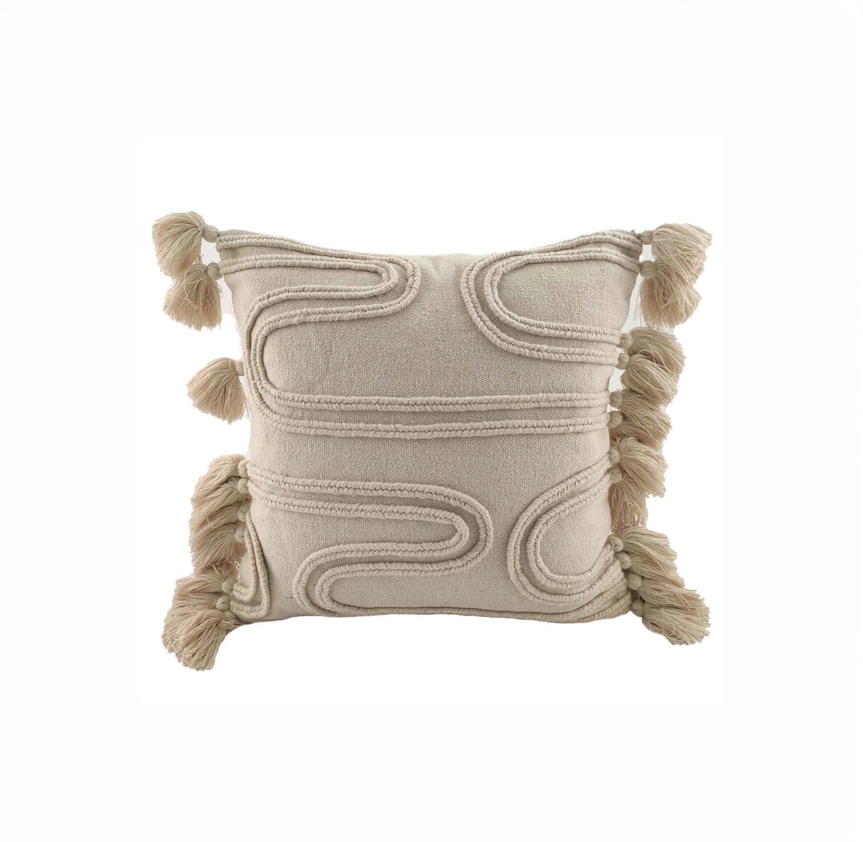 Beige Cushion With Fringes (40x40 CM)