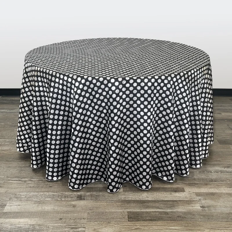 120 inch Satin Round Tablecloth Black and White Polka Dots