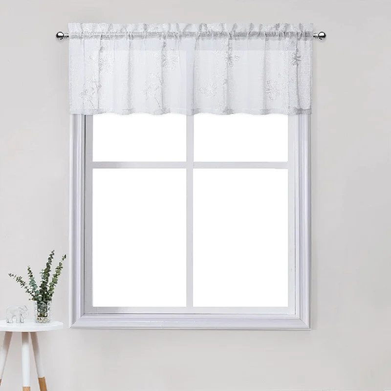 Sheer Tier Curtain Linen Textured Half Kitchen Curtains Light Filtering Rod Pocket Voile Small Curtains for Bathroom, Set of 2