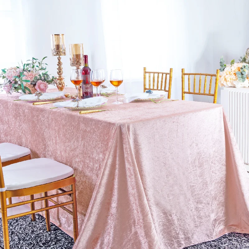 90"x156" Seamless Rectangular Ice Crushed Velvet (200 GSM) Tablecloth - Blush Pink/Rose Gold (1pc)