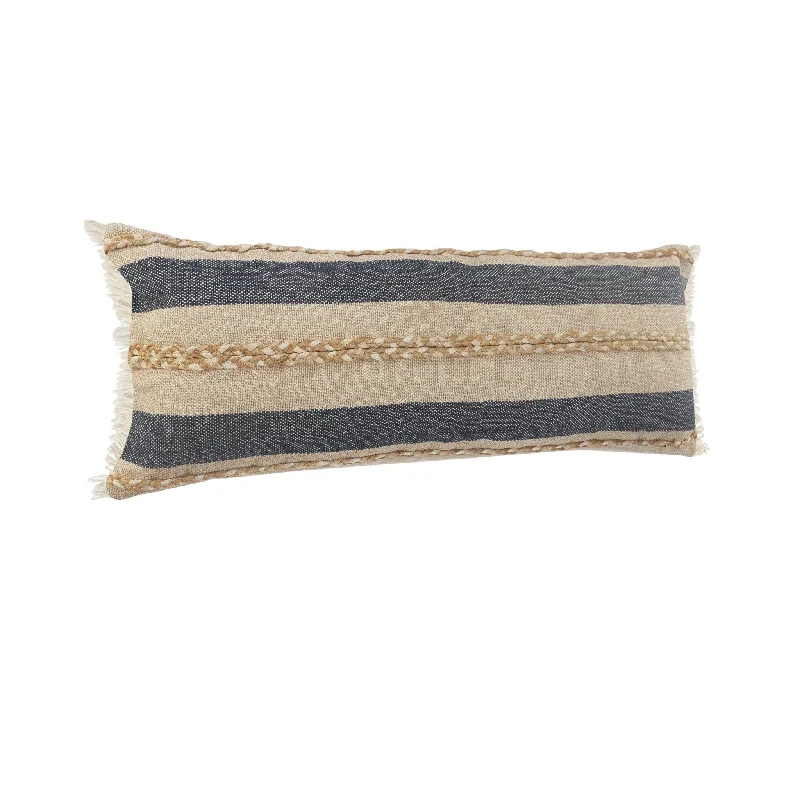 14" X 36" Denim Tan And Taupe Jute Coastal Zippered Pillow