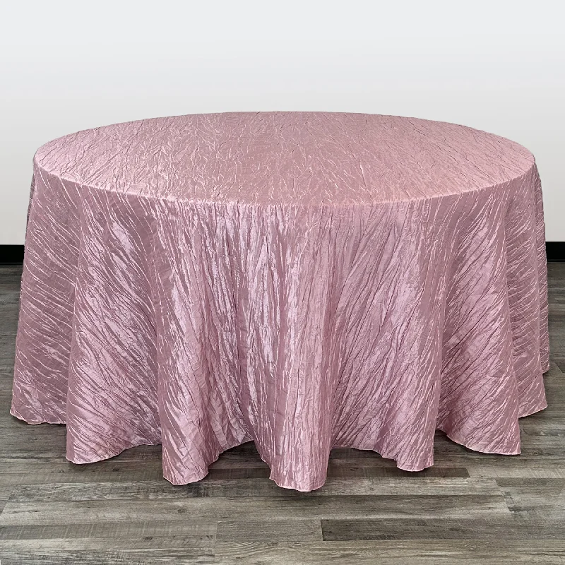 132 Inch Round Crinkle Taffeta Tablecloth Dusty Rose