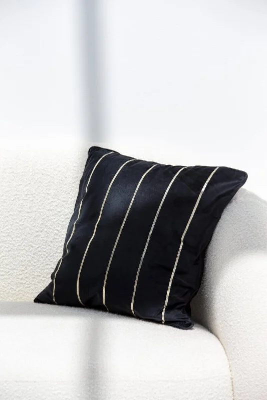 Black & Gold Linear Polyester Cushion Cover (45x45 CM)