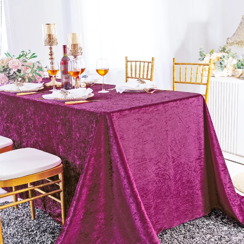 90"x132" Seamless Rectangular Ice Crushed Velvet (200 GSM) Tablecloth - Magenta/Azalea (1pc)