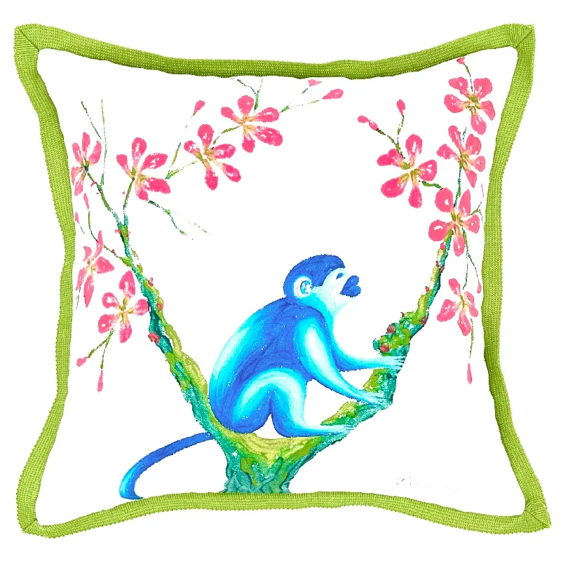 White Hand Painted Monkey Design Throw Pillow Cover 18x18