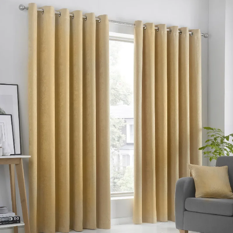 Strata Ochre Yellow Dim Out Eyelet Curtains