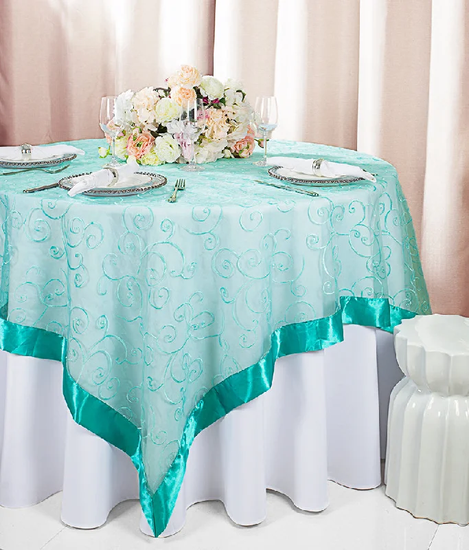 85"x85" Seamless Square Embroidered Organza Tablecloth/Table Overlay - Pool Blue (1pc)