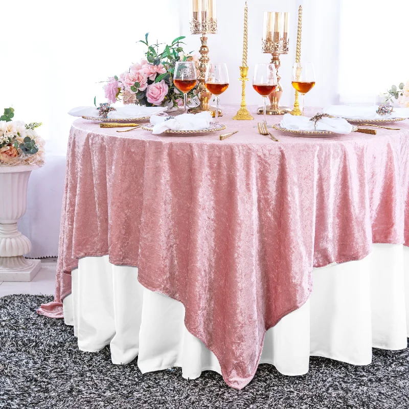 85"x85" Seamless Square Ice Crushed Velvet (200 GSM) Tablecloth/Table Overlay - Blush Pink/Rose Gold (1pc)