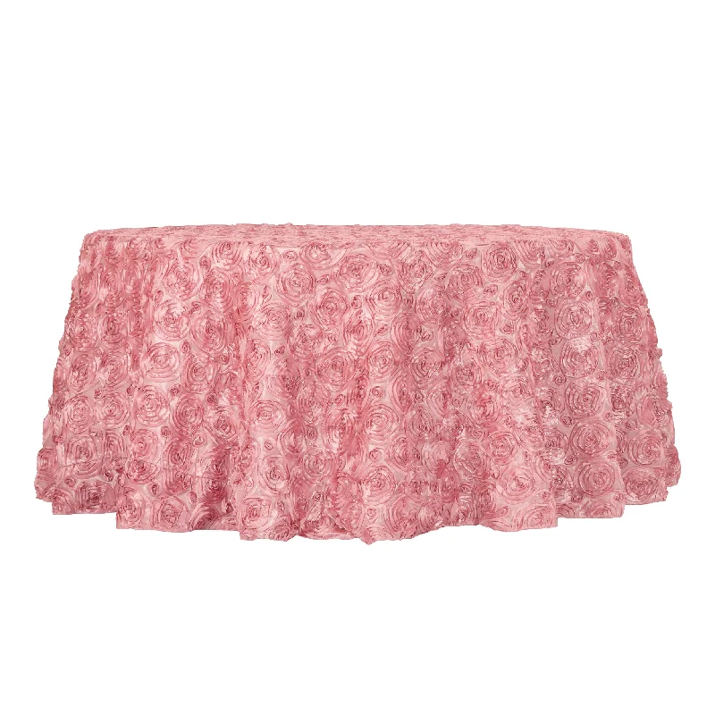 Wedding Rosette SATIN 120" Round Tablecloth - Dusty Rose/Mauve