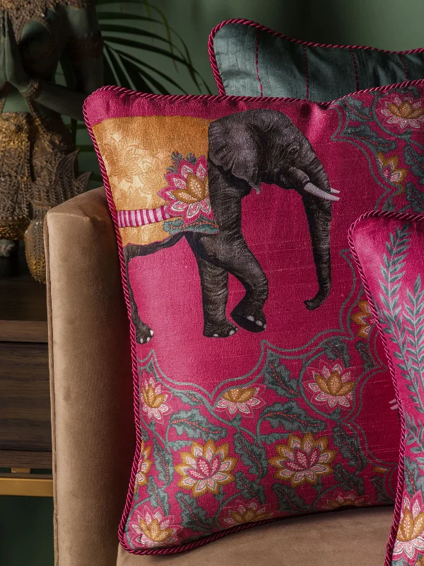 Haathi Jaal Cushion Cover (Pink)