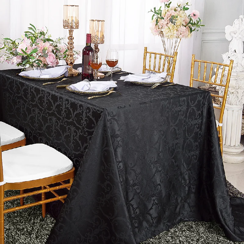 90"x156" Seamless Rectangular Versailles Chopin Damask Jacquard Polyester (220 GSM) Tablecloth - Black (1pc)