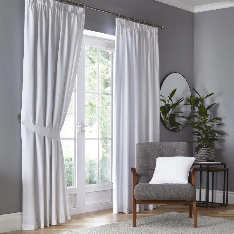 Dijon White Blackout Thermal Pencil Pleat Curtains