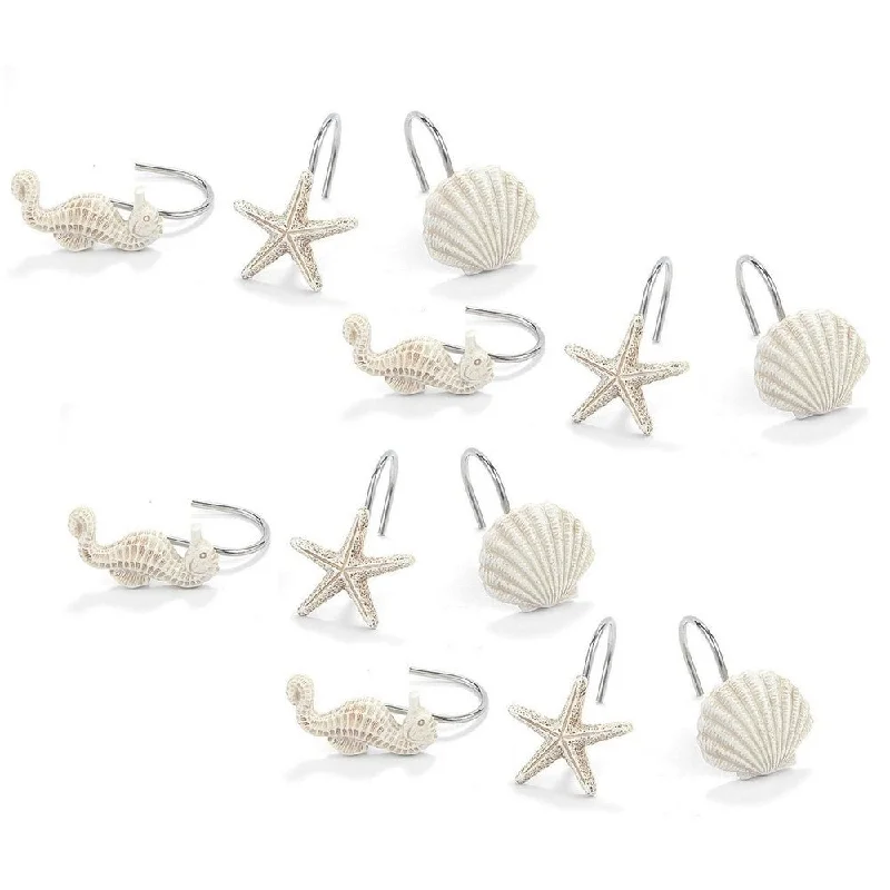 12 Seashell Shower Curtain Hooks Decorative Bath Curtain Ring Ocean Themed White