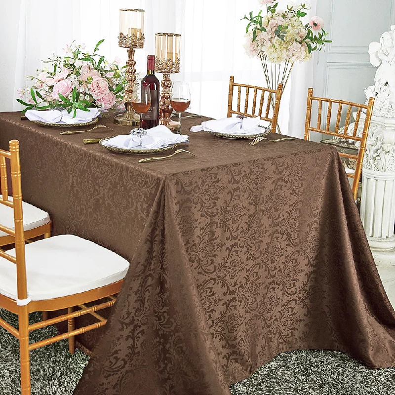 72"x120" Seamless Rectangular Floral Damask Jacquard Polyester (220 GSM) Tablecloth - Chocolate (1pc)