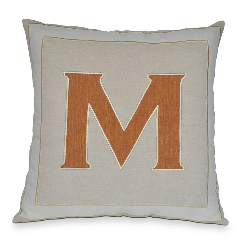 Personalized Monogrammed M Letter Decorative Linen Throw Pillow Cover