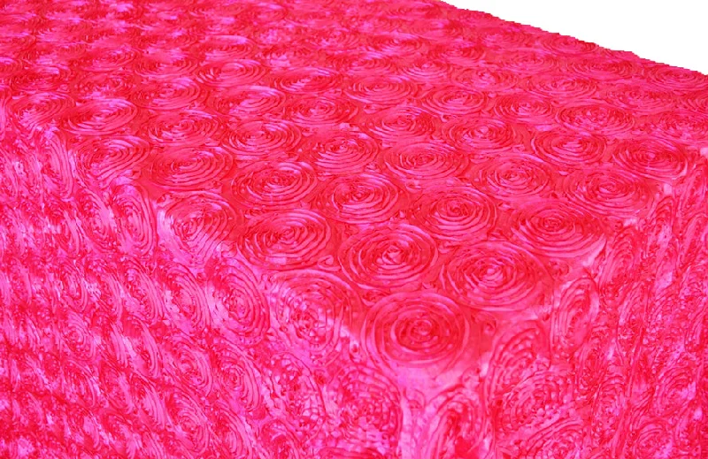 90"x132" Seamless Rectangular Satin Rosette Tablecloth - Fuchsia (1pc)