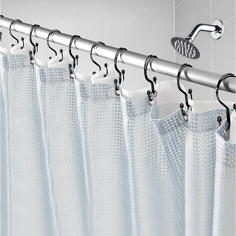 12 Piece Set - Matte Black Heavy Duty Double Ear Shower Curtain Hooks Rings Rustproof Metal - Matte Black