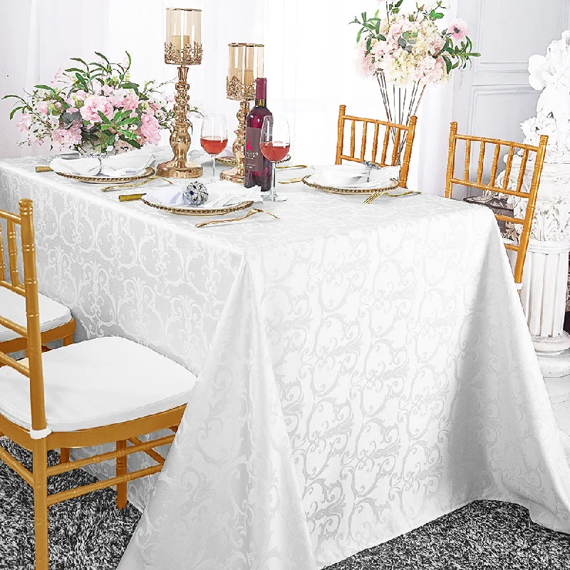 72"x120" Seamless Rectangular Versailles Chopin Damask Jacquard Polyester (220 GSM) Tablecloth - White (1pc)